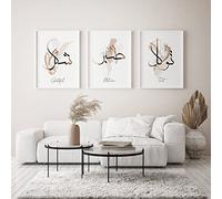 Islamic Calligraphy Tawakkul Sabr Shukr Posters Trust Patience Grateful 3 Pieces Canvas Painting Abstract Pictures Living Room Home Decor 60Cmx80Cmx3Pcs No Frame