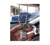 Islamic Car Pendant - 33 Prayer Beads with AYATUL KURSI & Surah Yaseen, Dua al Safar, 45cm Chain Stainless Steel Car Hanging Ornament