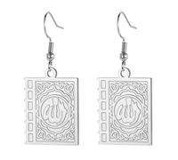 Islamic Earrings Double Sided Quran Book Muhammad Prophet Allah Earrings Arabic Calligraphy Ayatul Kursi Muslim Religious Jewelry Islam Eid Ramadan Gift for Women, M, Stainless Steel, No Gemstone