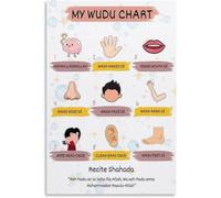 Islamic Educational Muslim Wudu Step by Step Chart Guide Kids Learning Poster Wall Decor Gift for Home Kitchen Office Club Bar Gym 8x12 inch
