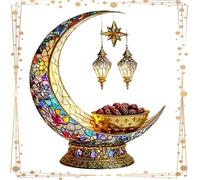 Islamic Elegant Crescent Moon & Lantern Desktop Ornament, 2D Acrylic Ramadan Crescent Moon Decor, Lightweight and Durable, for Muslim Islam Ramadan Eid Decorations & Gift (a,5.9in)