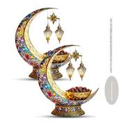 Islamic Elegant Crescent Moon & Lantern Desktop Ornament, 2d Acrylic Ramadan Crescent Moon Decor, Lightweight and Durable, Muslim Islam Ramadan Eid Decorations (2Pcs,15cm/5.9in)