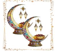 Islamic Elegant Crescent Moon & Lantern Desktop Ornament, 2D Acrylic Ramadan Crescent Moon Decor, Lightweight and Durable, for Muslim Islam Ramadan Eid Decorations & Gift (2a,7.9 in)