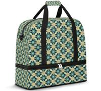 Islamic Ethnic Theme Travel Duffle Bag for Women Men Weekend Overnight Bags Foldable Wet Seperated 47 L Tote Bag for Sports Gym Yoga