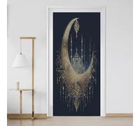 Islamic Gold Crescent Self Adhesive Door Mural Muslim Architecture Door Sticker Waterproof Vinyl 100x215 cm Removable Home Decor for Bedroom Bathroom zO274M