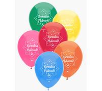 Islamic Moments Assorted Bright Ramadan Mubarak Balloons - Pack of 10 Multicoloured Helium Quality Latex Balloons with White Star Print - Festive Ramadan & Iftar Party Decor