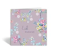 Islamic Moments Eid Mubarak Islamic Greeting Card in Lilac Sakura Collection 150mm Square with Envelope