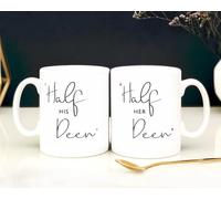 Islamic Moments Half His Deen & Half Her Deen Ceramic Wedding Gift Mug Set - Two 10oz White Coffee Cups with Presentation Boxes - Anniversary & Nikah Couple Gift