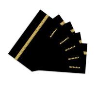 Islamic Moments Money Wallets for Gifting - Mubarak - Black with Gold Foil - Pack of 5 - Greeting Card for Eid, Ramadan, Hajj and Umrah