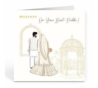 Islamic Moments Mubarak On Your Baat Pakki Card - Elegant Wedding Collection Congratulations Greeting Card - 150mm Square Premium Textured Board with Envelope