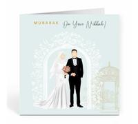Islamic Moments Mubarak On Your Nikkah Card - Elegant Wedding Collection Congratulations Greeting Card - 150mm Square Premium Textured Board with Envelope