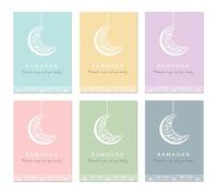 Islamic Moments Multipack of 6 Ramadan Mubarak Greeting Cards | Pastel Colours | Crescent Moon Design | Blank Inside