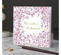 Islamic Moments Ramadan Mubarak Luxury Greeting Card, Premium Quality Gold Foiled Card for Islamic Eid Gifts and Celebrations in Pink