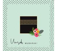 Islamic Moments Umrah Mubarak Card - Bijou Boutique Series Mint Greeting Card with Kaaba Illustration & Floral Detail - Square 150mm