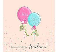 Islamic Moments Walima Greeting Card - Bijou Boutique Series Muslim Wedding Congratulations Card - Mrs & Mr Floral Balloon Design - Square 150mm