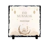 Islamic Personalised Eid Mubarak Slate Plaque Gift - Custom Muslim Family Name Stone Decoration, Ramadan & Eid Home Décor Keepsake, Unique Religious Present for Friends & Loved Ones