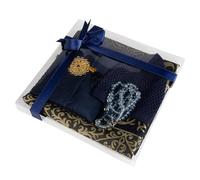 Islamic Prayer Gift Set for Men - Velvet Prayer Mat, Tasbih Beads, Yaseen Book - Muslim Prayer Essentials - Ramadan Eid Gift (Dark Blue)