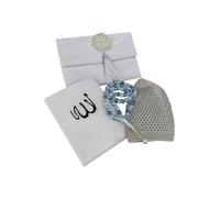 Islamic Prayer Gift Set for Men - Velvet Prayer Mat, Tasbih Beads, Yaseen Book - Muslim Prayer Essentials - Ramadan Eid Gift, Light Gray, Standart