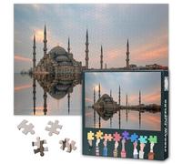 Islamic Puzzles for Adults 1000 Pieces, Blue Mosque Jigsaw Puzzles, Adult Puzzle for Adults, Educational Fun Games or Toys for Elders Friends 20X27 INCH