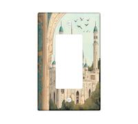 Islamic Style Building Decorative Switch Cover Plate 1 Gang Single Rocker, Religion landscape Electrical Faceplate for Bedroom Bathroom Decor, Faith Retro Standard Size Switchplate