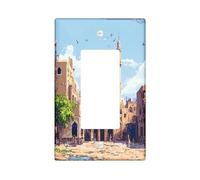 Islamic Style Building Switch Cover Wall Plate 1 Gang Single Rocker, Religion Scenic Electrical Faceplate for Bedroom Bathroom Decor, Faith Retro Standard Size Switchplate