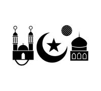 Islamic Symbols Mosque Crescent Moon Star and Prayer Beads Engraving Decals 34x63.4cm Easy Installation Black