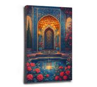 Islamic Wall Art Moroccan Courtyard Art Print Floral Islamic Architecture Decor Muslim indoor Home decor for Living Room Bedroom Corridor Farmhouse 24x36in-Framed