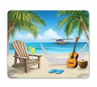 Island Animals Animated Paradise Island Guitar On The Beach Personality Mouse Mat Stitched Edge Mouse Pads Rubber Base Mousepad For Home Laptop Gaming 25X30Cm