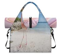 Island Beach Flamingos Sports Duffle Bag with Shoe Compartment Flamingos Weekend Overnight Bags Tote Cabin Luggage Bag for Gym Yoga Travel