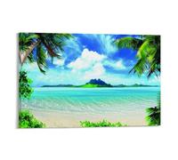Island Coast Palm Trees Beach, White Sand, Blue Sky, Art Poster, Gifts, Canvas, Painting, Wall Art, Decorative Picture, Prints, Modern Decoration 24 x 36 inches (60 x 90 cm)