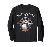 Island Compass Puffin Cartoon Iceland Travel Souvenir Long Sleeve T-Shirt