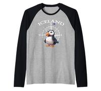 Island Compass Puffin Cartoon Iceland Travel Souvenir Raglan Baseball Tee