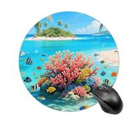 Island Corals Mouse Pad Round Laptop Mouse Mat Cute Computer Mousepad Keyboard Pad Non-Slip Desk Pads for Gaming Office Work Home
