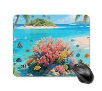 Island Corals Mouse Pad Square Laptop Mouse Mat Cute Computer Mousepad Keyboard Pad Non-Slip Desk Pads for Gaming Office Work Home 20 * 25cm