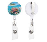 Island Corals Retractable Badge Reel - Personalized ID Name Badge Holder with Lanyard Cute Badges Reel Holder Round Nurse Doctor Name Tag Badges Clip for Work