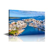 Island Crete Greece Wall Art for Living Room Voulismeni Lake Wall Decor for Bedroom Bathroom Wall Paintings 1 Piece Agios Nikolaos Framed Wall Art Ready to Hang Picture Home Decorations (16''Wx 24''H)