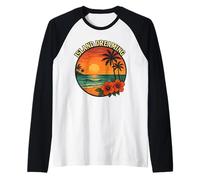 Island Dreaming Sunset Hibiscus Flower Retro Tropical Beach Raglan Baseball Tee