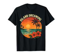 Island Dreaming Sunset Hibiscus Flower Retro Tropical Beach T-Shirt