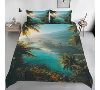 Island Duvet Cover Sets Tropical Single Bedding Set with Zipper Closure, Soft Microfiber Quilt Cover with 2 Pillowcases 50x75cm QH1923