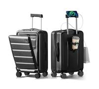 ISLAND ELEPHANT 20 IN Carry On Luggage 22x14x9 Airline Approved - Front Pocket Hardside Travel Suitcase Unbreakable -with Cup Holder,Charging Port,Side Pothook, 360°Spinner Wheels, TSA Lock, Black, 20