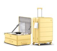 ISLAND ELEPHANT Expandable 20Inch Carry On Luggage Airline Approved - Front Pocket Hardside Travel Suitcase Unbreakable -with Cup Holder,USB Charge,Side Pothook, 360°Spinner Wheels, TSA Lock, Yellow