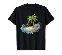 Island Escape Tropical Palm Tree Ocean Swirl T-Shirt