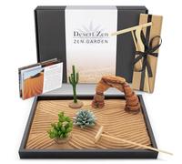 Island Falls Home Desert Zen Garden Kit. Premium Home Cactus Decor. 11x8 sand tray. 4 artificial features, brown sand, 3 handcrafted wood tools. Southwestern Desert Decor Zen Garden for desk therapy