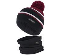 Island GREEN Essentials Knitted Beanie Hat & Neck Warmer Set, Black/Red, One Size