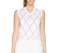 Island Green Golf IGLKNT1689 Womens Mid Layer V Neck Sleeveless Argyle Slipover Jumper Sweater Pullover Vest, Honeysuckle/Aqua, Size 18