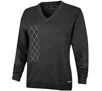 Island Green Golf IGLKNT1752 Womens Mid Layer Cotton V Neck Argyle Slipover Jumper Sweater Pullover,Black, Size 14