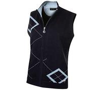 Island Green Golf IGLKNT1754 Womens Mid Layer Zip Up Jacquard Lined Diamond Patterned Full Zip Jumper Sweater Pullover, Black, Size 16