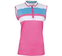 Island Green Golf IGLTS1815 Ladies Breathable Striped Jetted Design Sleeveless Zip Up Golf Polo Shirt Sports Top, Pink Jolt/Frosted Lavender, Size 18