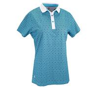 Island Green Golf Ladies Flower Print Breathable Flexible Moisture Wicking Zip Neck Polo Shirt Polo Shirt - Deep Pool/White, Size 16