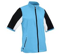 Island Green Golf Ladies Short Sleeved Water Repellent Breathable Ultra Light Windstopper Top, Deep Pool/Black/White, Size 10
